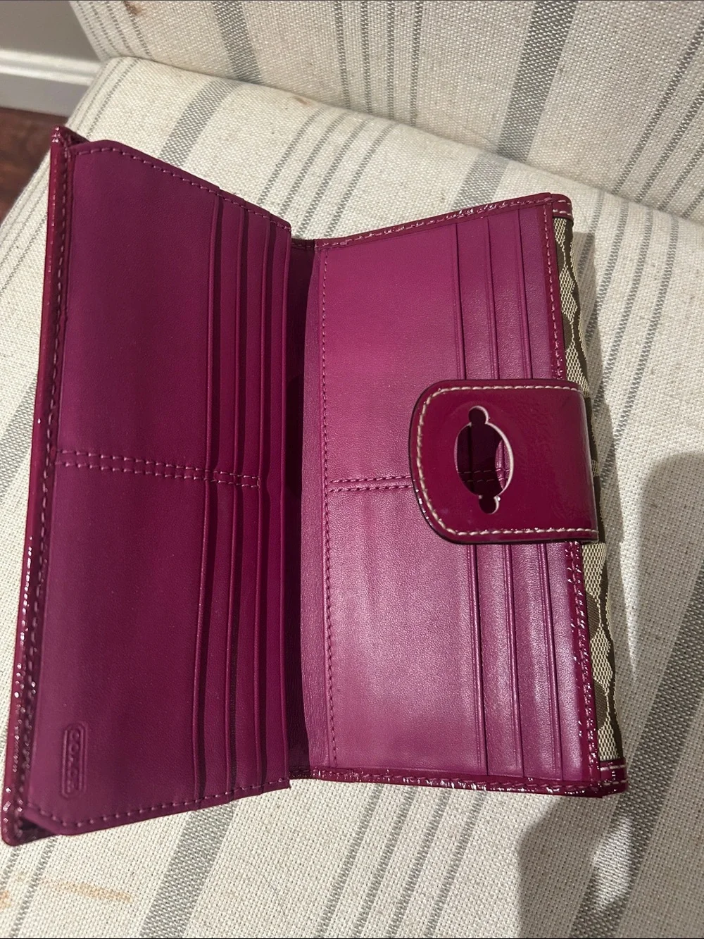 Coach Signature Canvas Continental Wallet in Khaki and Pink